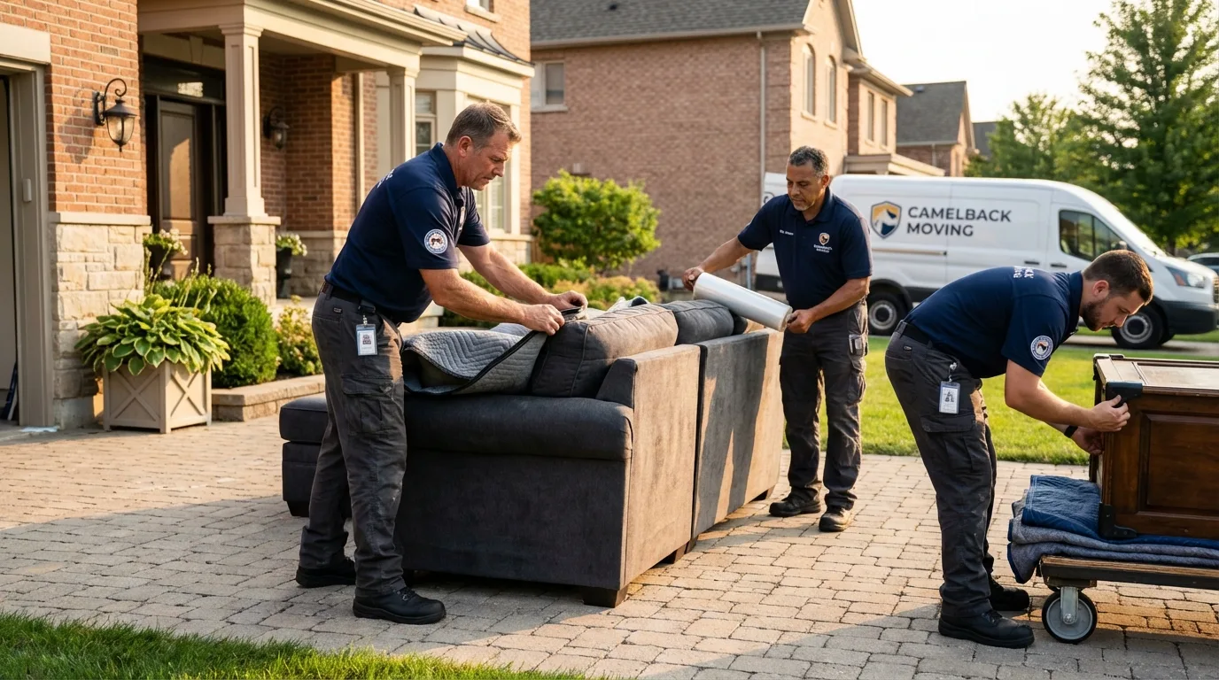 Large estate moving crew wrapping furniture in Two Rivers, WI