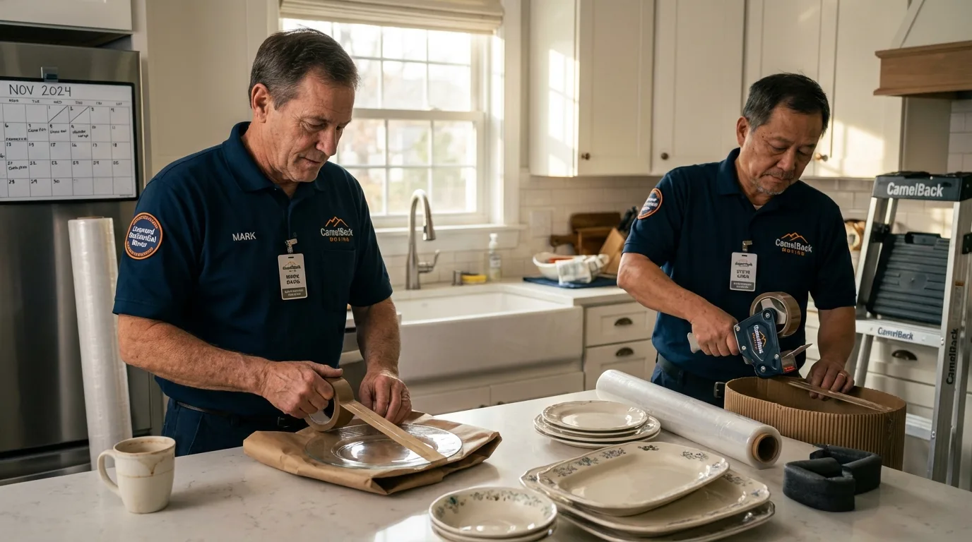 Professional crew packing kitchen dishware in Two Rivers, WI
